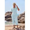 imageCOOFANDY Mens 2 Pieces Linen Set Henley Shirt Short Sleeve and Harem Capri Pants Wide Leg Baggy Beach Yoga Trousers OutfitsLight Blue
