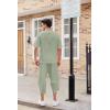 imageCOOFANDY Mens 2 Pieces Linen Set Henley Shirt Short Sleeve and Harem Capri Pants Wide Leg Baggy Beach Yoga Trousers OutfitsLight Green
