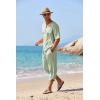 imageCOOFANDY Mens 2 Pieces Linen Set Henley Shirt Short Sleeve and Harem Capri Pants Wide Leg Baggy Beach Yoga Trousers OutfitsLight Green