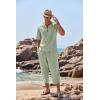 imageCOOFANDY Mens 2 Pieces Linen Set Henley Shirt Short Sleeve and Harem Capri Pants Wide Leg Baggy Beach Yoga Trousers OutfitsLight Green