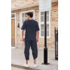 imageCOOFANDY Mens 2 Pieces Linen Set Henley Shirt Short Sleeve and Harem Capri Pants Wide Leg Baggy Beach Yoga Trousers OutfitsNavy Blue