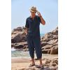 imageCOOFANDY Mens 2 Pieces Linen Set Henley Shirt Short Sleeve and Harem Capri Pants Wide Leg Baggy Beach Yoga Trousers OutfitsNavy Blue