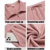 imageCOOFANDY Mens 2 Pieces Outfits Casual Quarter Zip Polo Shirt and Shorts Set Athletic Jogging Summer TracksuitPink