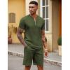 imageCOOFANDY Mens 2 Pieces Outfits Casual Quarter Zip Polo T Shirt and Shorts Set Athletic Jogging Summer TracksuitArmy Green