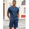 imageCOOFANDY Mens 2 Pieces Outfits Casual Quarter Zip Polo T Shirt and Shorts Set Athletic Jogging Summer TracksuitBlue