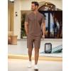 imageCOOFANDY Mens 2 Pieces Outfits Casual Quarter Zip Polo T Shirt and Shorts Set Athletic Jogging Summer TracksuitBrown
