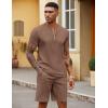 imageCOOFANDY Mens 2 Pieces Outfits Casual Quarter Zip Polo T Shirt and Shorts Set Athletic Jogging Summer TracksuitBrown