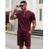 imageCOOFANDY Mens 2 Pieces Outfits Casual Quarter Zip Polo T Shirt and Shorts Set Athletic Jogging Summer TracksuitDate Red