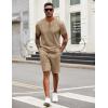 imageCOOFANDY Mens 2 Pieces Outfits Casual Quarter Zip Polo T Shirt and Shorts Set Athletic Jogging Summer TracksuitKhaki