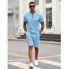 imageCOOFANDY Mens 2 Pieces Outfits Casual Quarter Zip Polo T Shirt and Shorts Set Athletic Jogging Summer TracksuitLight Blue