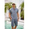 imageCOOFANDY Mens 2 Pieces Set Short Sleeve Henley Shirts and Shorts Pants Texture Summer Beach Vacation OutfitsFlecking Navy Blue