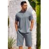 imageCOOFANDY Mens 2 Pieces Set Short Sleeve Henley Shirts and Shorts Pants Texture Summer Beach Vacation OutfitsFlecking Navy Blue