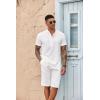 imageCOOFANDY Mens 2 Pieces Set Short Sleeve Henley Shirts and Shorts Pants Texture Summer Beach Vacation OutfitsWhite