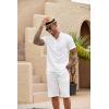 imageCOOFANDY Mens 2 Pieces Set Short Sleeve Henley Shirts and Shorts Pants Texture Summer Beach Vacation OutfitsWhite
