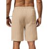 imageCOOFANDY Mens Beach Shorts 9quot Elastic Waist Drawstring Casual Shorts Regular Fit Summer Textured ShortsLight Khaki