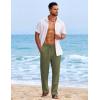 imageCOOFANDY Mens Casual Elastic Waist Pants Drawstring Summer Beach Pant Lightweight Stretch Linen TrouserArmy Green