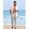 imageCOOFANDY Mens Casual Elastic Waist Pants Drawstring Summer Beach Pant Lightweight Stretch Linen TrouserLight Grey