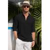 imageCOOFANDY Mens Casual Henley Shirt Band Collar Long Sleeve Shirt Beach Hippie Summer Button T ShirtBlack