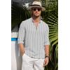 imageCOOFANDY Mens Casual Henley Shirt Band Collar Long Sleeve Shirt Beach Hippie Summer Button T ShirtBlack Stripes on White