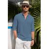 imageCOOFANDY Mens Casual Henley Shirt Band Collar Long Sleeve Shirt Beach Hippie Summer Button T ShirtDark Blue