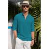 imageCOOFANDY Mens Casual Henley Shirt Band Collar Long Sleeve Shirt Beach Hippie Summer Button T ShirtDark Peacock Blue
