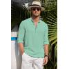 imageCOOFANDY Mens Casual Henley Shirt Band Collar Long Sleeve Shirt Beach Hippie Summer Button T ShirtIce Green