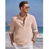 imageCOOFANDY Mens Casual Henley Shirt Band Collar Long Sleeve Shirt Beach Hippie Summer Button T ShirtKhaki