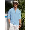 imageCOOFANDY Mens Casual Henley Shirt Band Collar Long Sleeve Shirt Beach Hippie Summer Button T ShirtLight Blue