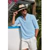imageCOOFANDY Mens Casual Henley Shirt Band Collar Long Sleeve Shirt Beach Hippie Summer Button T ShirtLight Blue