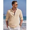 imageCOOFANDY Mens Casual Henley Shirt Band Collar Long Sleeve Shirt Beach Hippie Summer Button T ShirtLight Khaki