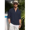 imageCOOFANDY Mens Casual Henley Shirt Band Collar Long Sleeve Shirt Beach Hippie Summer Button T ShirtNavy Blue