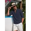 imageCOOFANDY Mens Casual Henley Shirt Band Collar Long Sleeve Shirt Beach Hippie Summer Button T ShirtNavy Blue