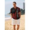 imageCOOFANDY Mens Casual Henley Shirt Band Collar Short Sleeve Shirt Summer Beach Hippie TShirt1776 Pentagram  Black White Red