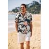 imageCOOFANDY Mens Casual Henley Shirt Band Collar Short Sleeve Shirt Summer Beach Hippie TShirtAbstract Camouflage  Dark Blue Orange Apricot