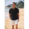 imageCOOFANDY Mens Casual Henley Shirt Band Collar Short Sleeve Shirt Summer Beach Hippie TShirtBlack