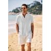 imageCOOFANDY Mens Casual Henley Shirt Band Collar Short Sleeve Shirt Summer Beach Hippie TShirtBlack Stripes on White