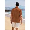 imageCOOFANDY Mens Casual Henley Shirt Band Collar Short Sleeve Shirt Summer Beach Hippie TShirtBrown