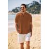 imageCOOFANDY Mens Casual Henley Shirt Band Collar Short Sleeve Shirt Summer Beach Hippie TShirtBrown