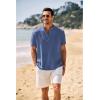 imageCOOFANDY Mens Casual Henley Shirt Band Collar Short Sleeve Shirt Summer Beach Hippie TShirtDark Blue