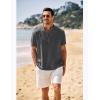 imageCOOFANDY Mens Casual Henley Shirt Band Collar Short Sleeve Shirt Summer Beach Hippie TShirtDark Gray