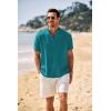 imageCOOFANDY Mens Casual Henley Shirt Band Collar Short Sleeve Shirt Summer Beach Hippie TShirtDark Peacock Blue