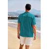 imageCOOFANDY Mens Casual Henley Shirt Band Collar Short Sleeve Shirt Summer Beach Hippie TShirtDark Peacock Blue