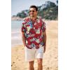 imageCOOFANDY Mens Casual Henley Shirt Band Collar Short Sleeve Shirt Summer Beach Hippie TShirtFlower Leaves  Red Blue Apricot