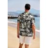 imageCOOFANDY Mens Casual Henley Shirt Band Collar Short Sleeve Shirt Summer Beach Hippie TShirtGreen White Leaves 1