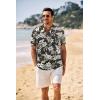 imageCOOFANDY Mens Casual Henley Shirt Band Collar Short Sleeve Shirt Summer Beach Hippie TShirtGreen White Leaves 1