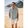 imageCOOFANDY Mens Casual Henley Shirt Band Collar Short Sleeve Shirt Summer Beach Hippie TShirtGreen White Leaves