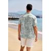 imageCOOFANDY Mens Casual Henley Shirt Band Collar Short Sleeve Shirt Summer Beach Hippie TShirtGreen White Leaves