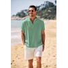 imageCOOFANDY Mens Casual Henley Shirt Band Collar Short Sleeve Shirt Summer Beach Hippie TShirtIce Green
