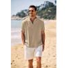 imageCOOFANDY Mens Casual Henley Shirt Band Collar Short Sleeve Shirt Summer Beach Hippie TShirtKhaki