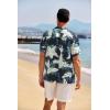imageCOOFANDY Mens Casual Henley Shirt Band Collar Short Sleeve Shirt Summer Beach Hippie TShirtLeavesblue Beige